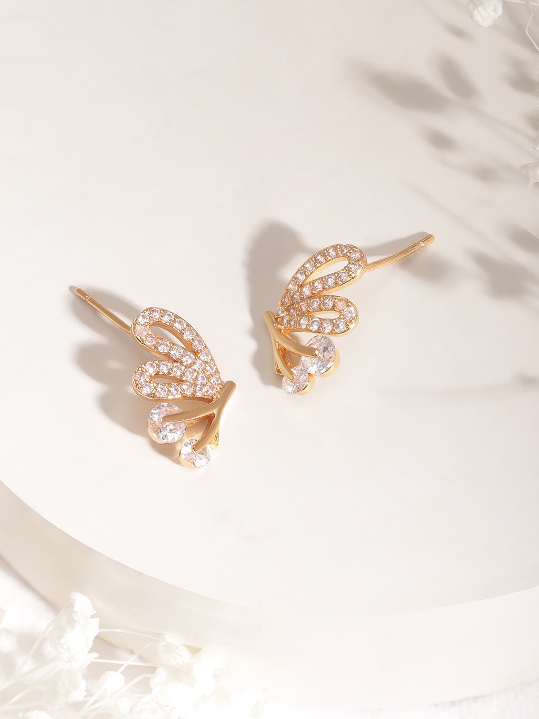 

Rubans 18KT Gold Plated Cubic Zirconia Studded Twirl Stud Earrings