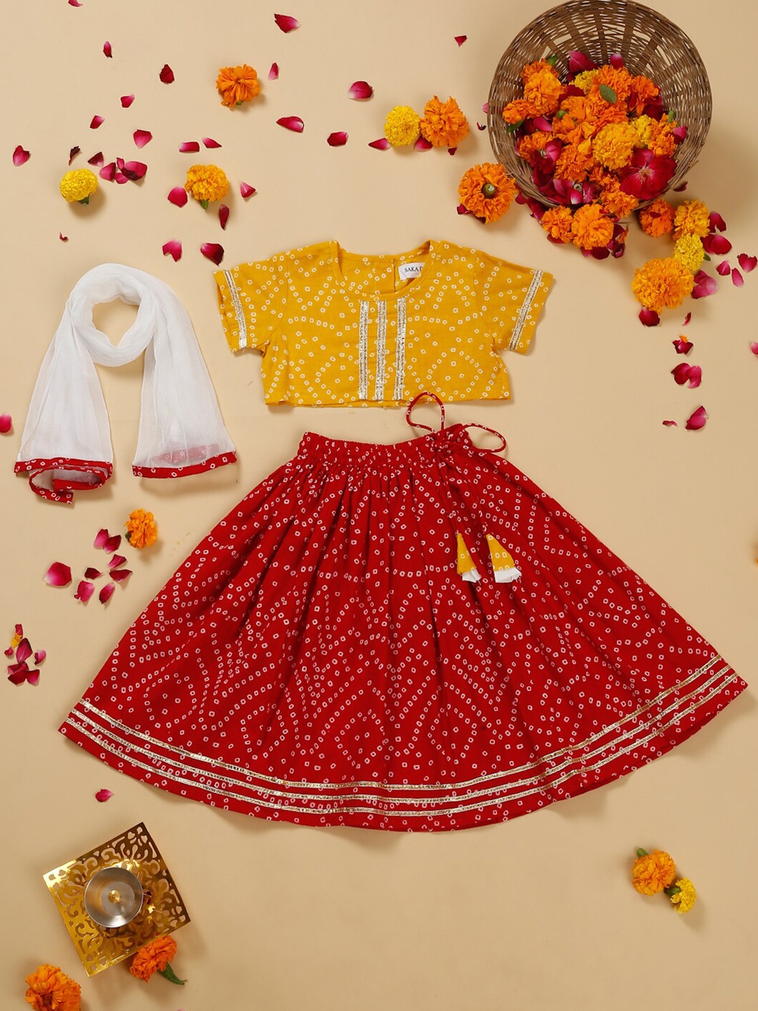 

SAKA DESIGNS Girls Printed Ready to Wear Lehenga & Blouse With Dupatta, Mustard