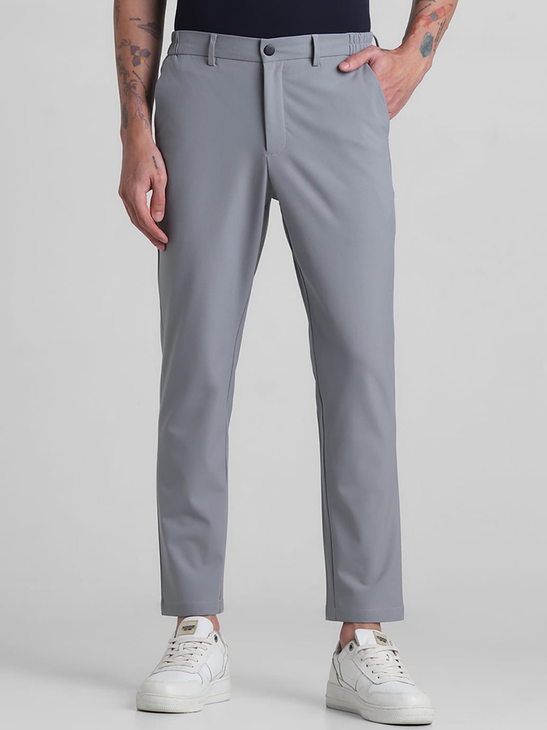 

Jack & Jones Men Slim Fit Mid-Rise Trousers, Grey
