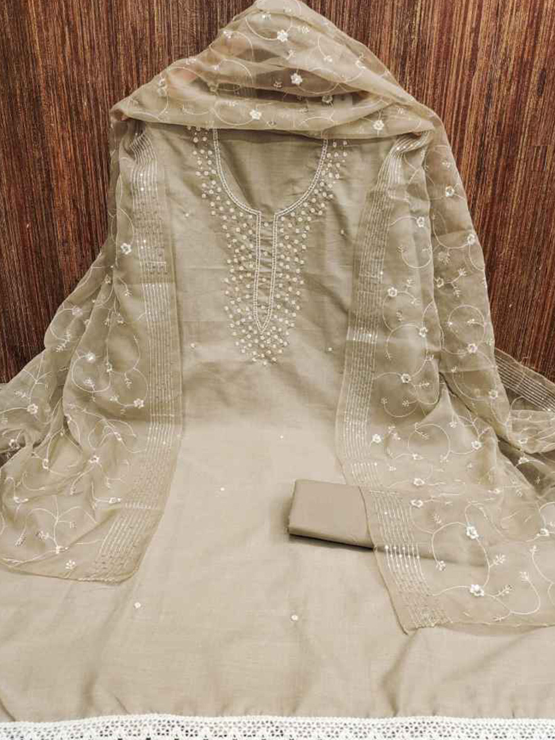 

faxofab Embroidered Unstitched Dress Material, Cream