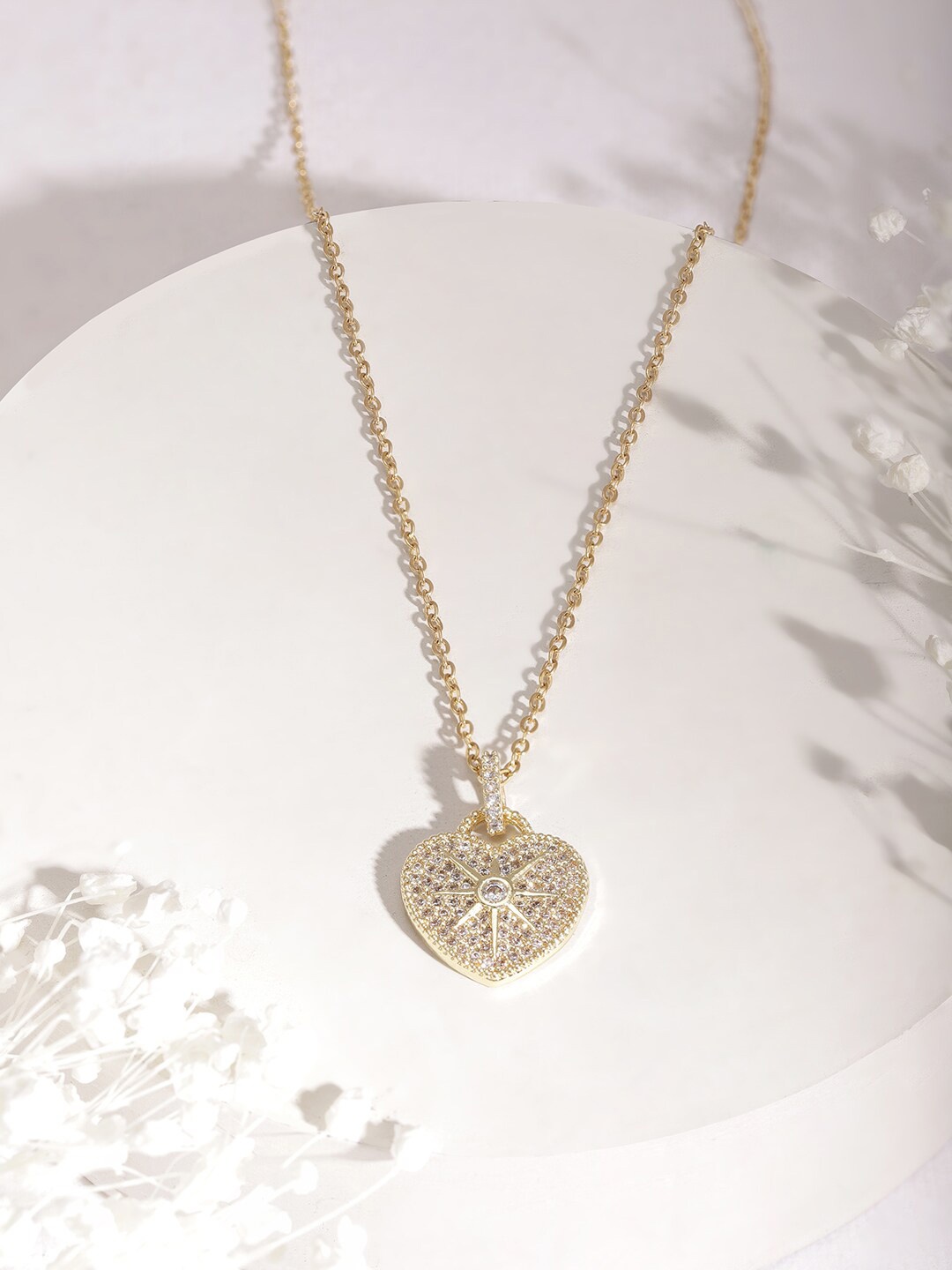 

Rubans Voguish 18K Gold Plated Cubic Zirconia Studded Heart Shaped Pendant Necklace
