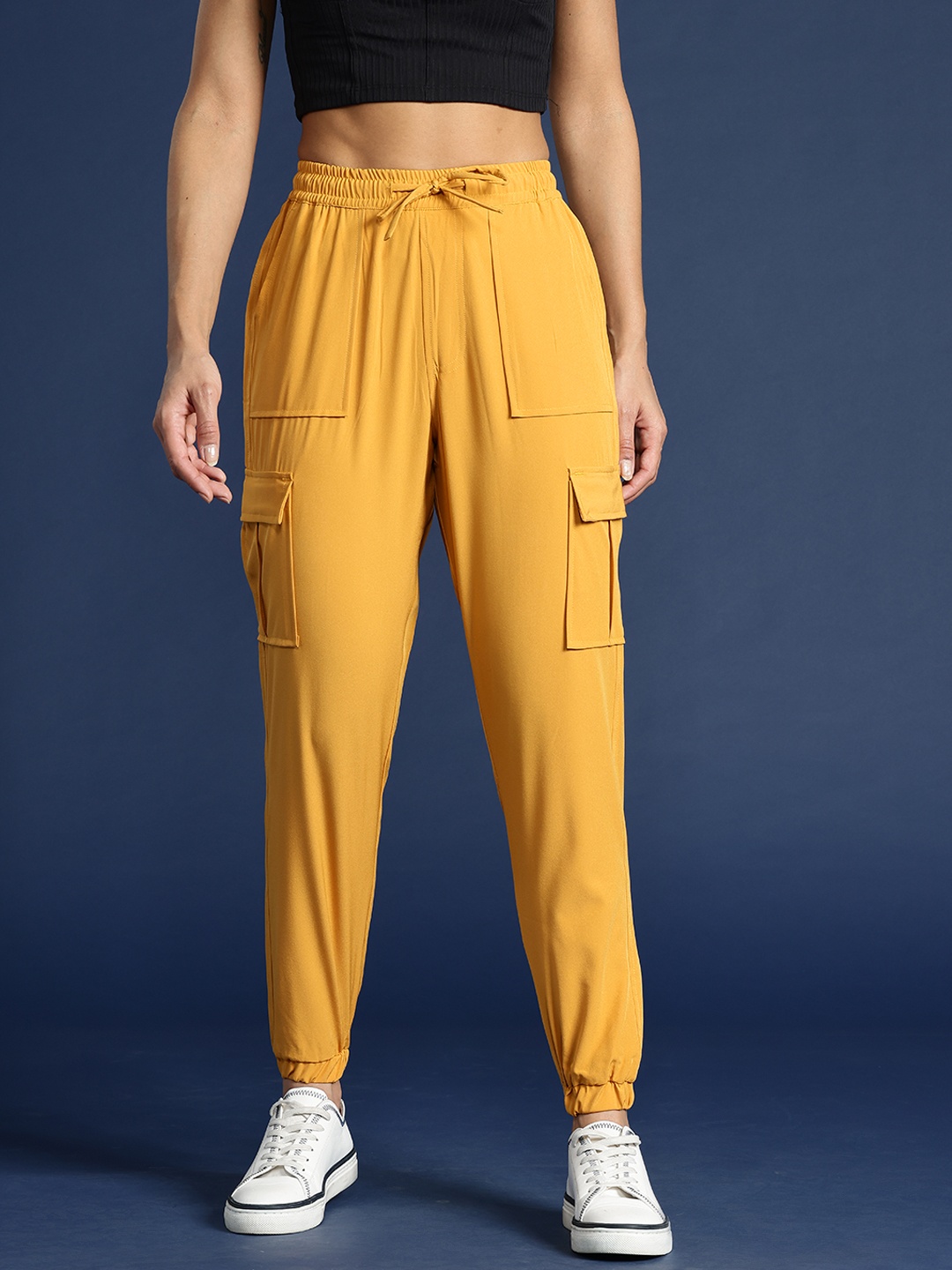 

Mast & Harbour Women Solid Relaxed Fit Joggers, Mustard