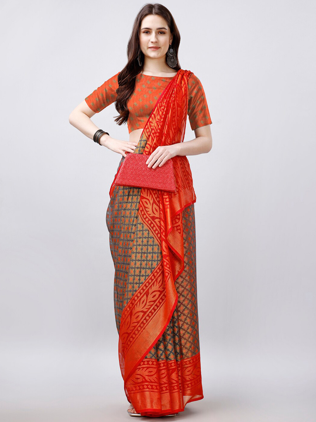 

VIRICA Floral Printed Pure Georgette Saree, Red