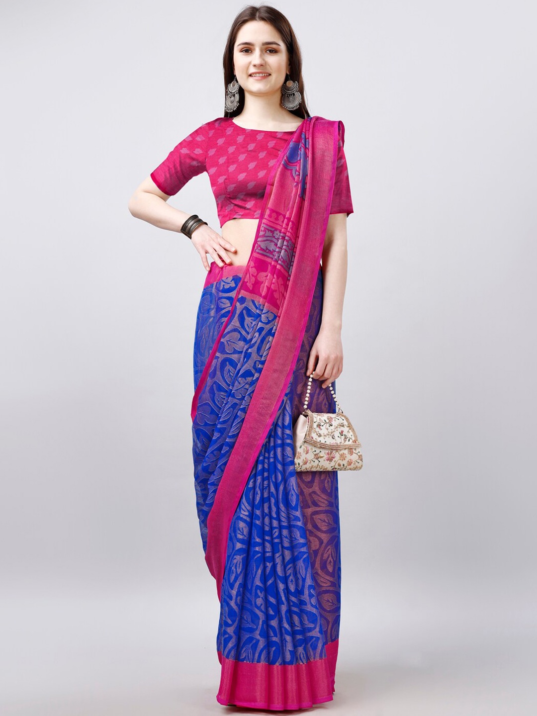 

VIRICA Floral Printed Pure Georgette Saree, Blue