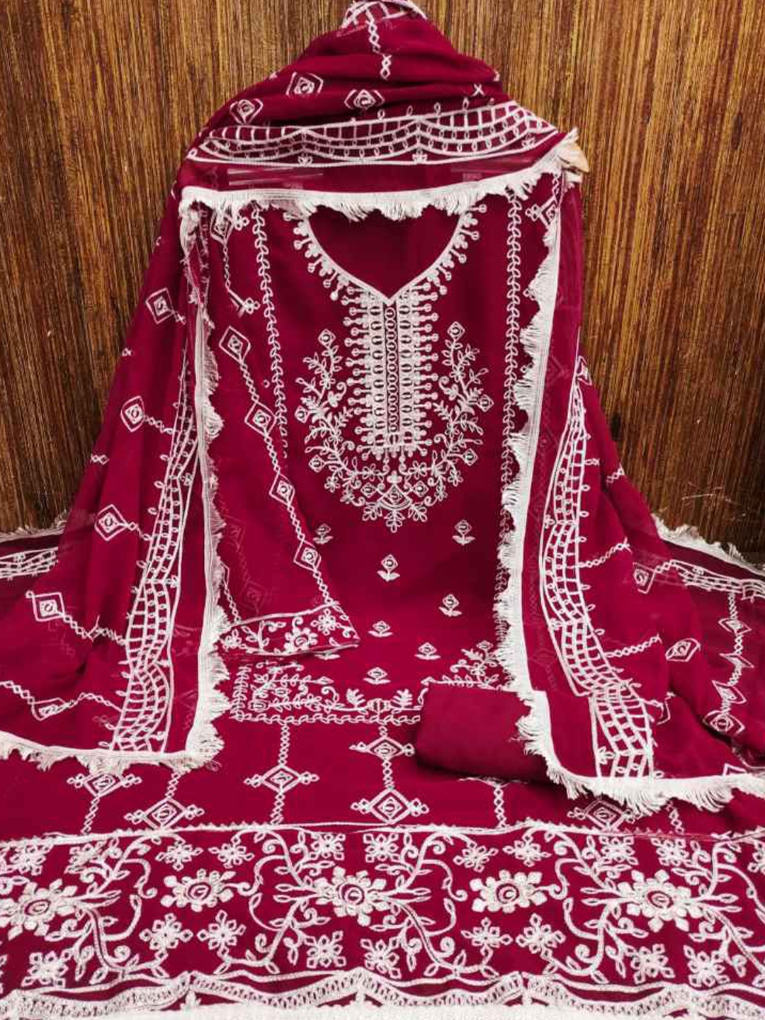 

faxofab Embroidered Unstitched Dress Material, Pink