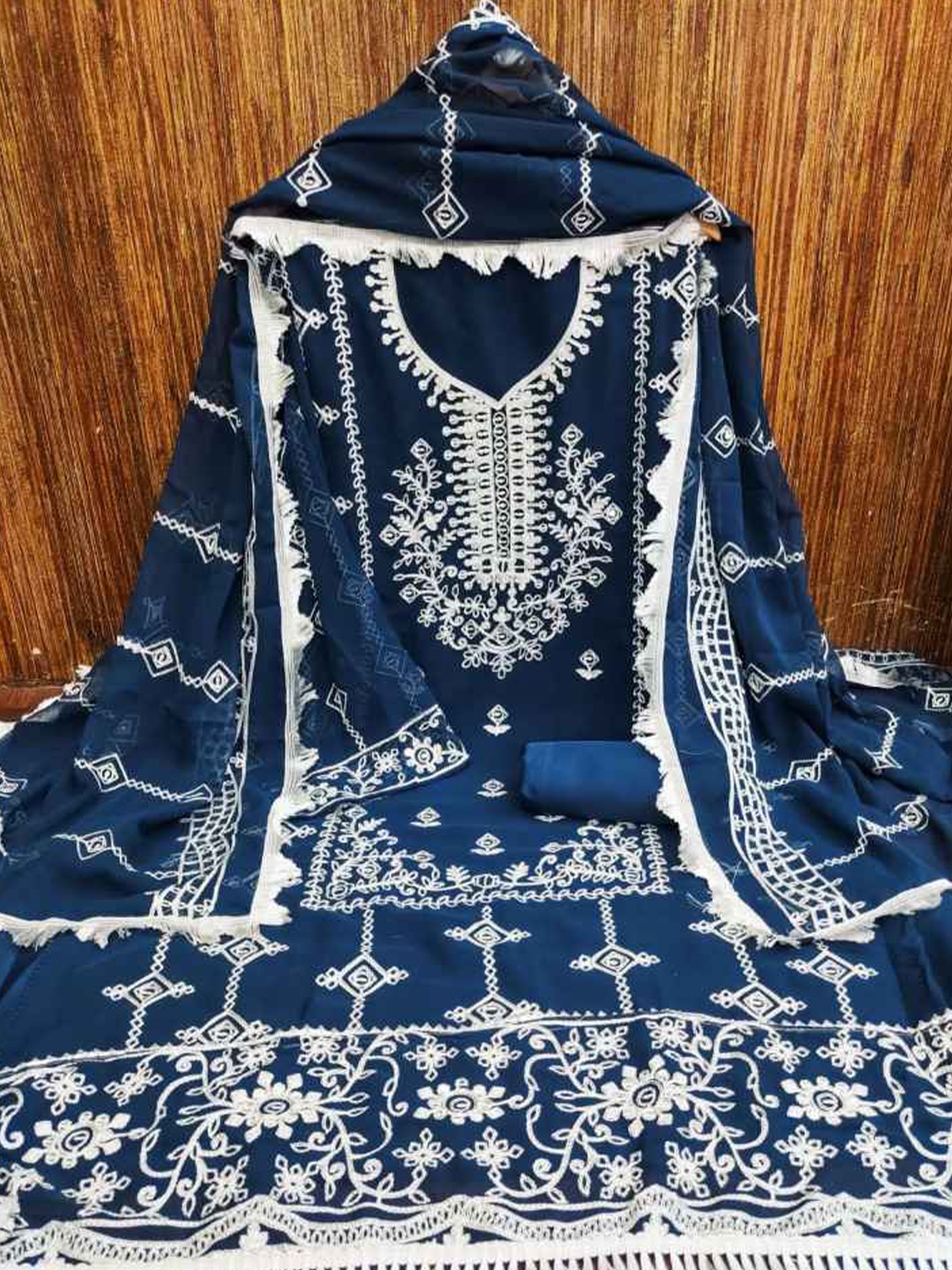 

faxofab Embroidered Unstitched Dress Material, Blue