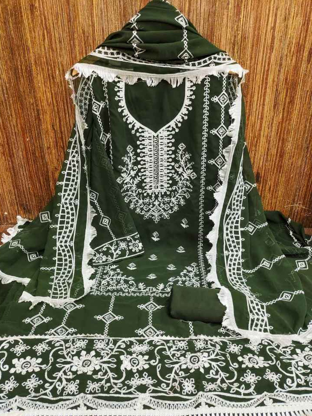 

faxofab Embroidered Unstitched Dress Material, Green