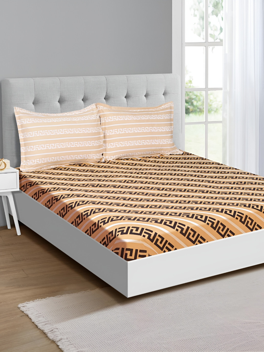 

Signature Beige & Black Striped 150 TC Queen Bedsheet With 2 Pillow Covers