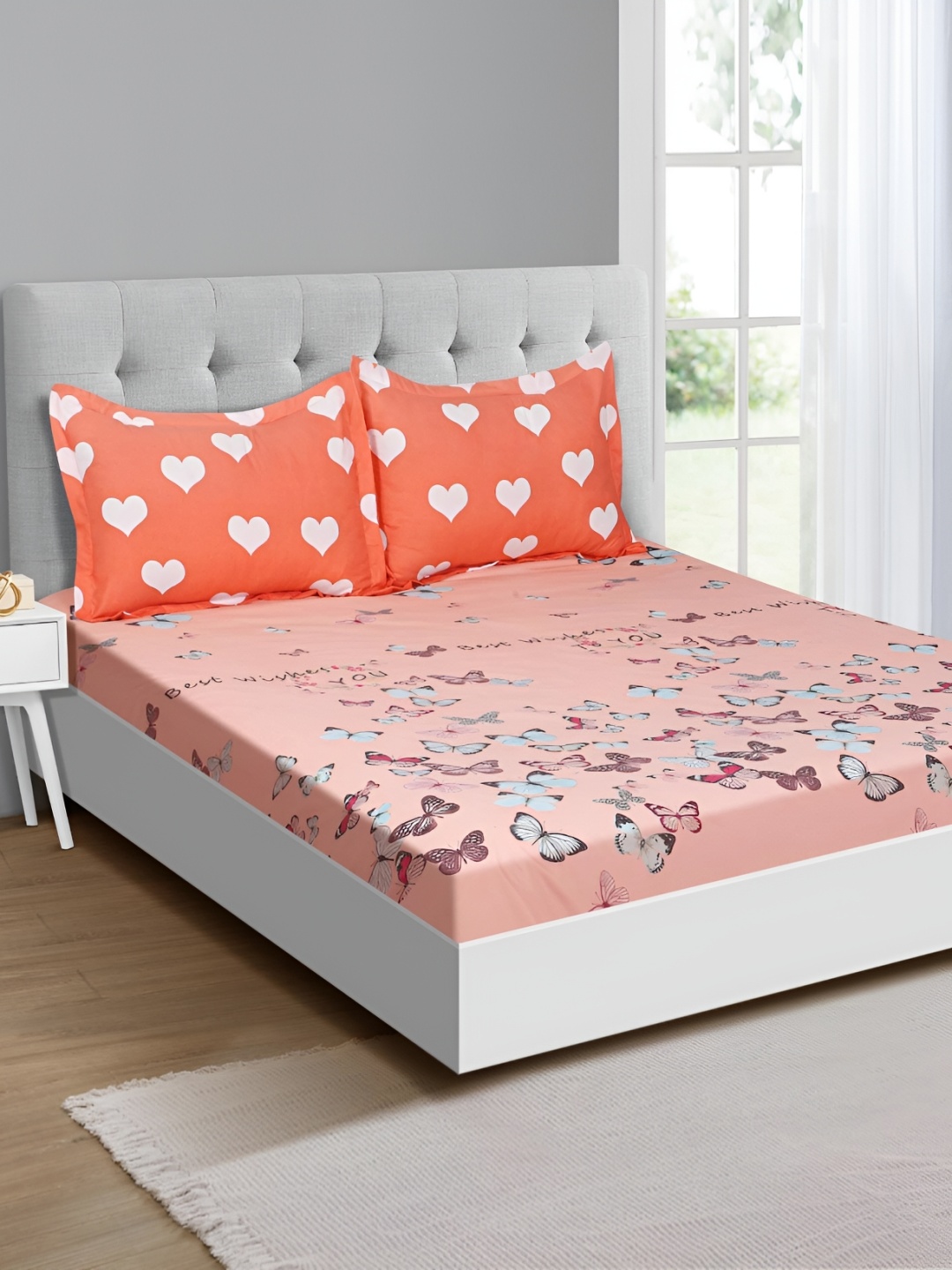 

Signature Peach & Brown Graphic 150 TC Queen Bedsheet with 2 Pillow Covers
