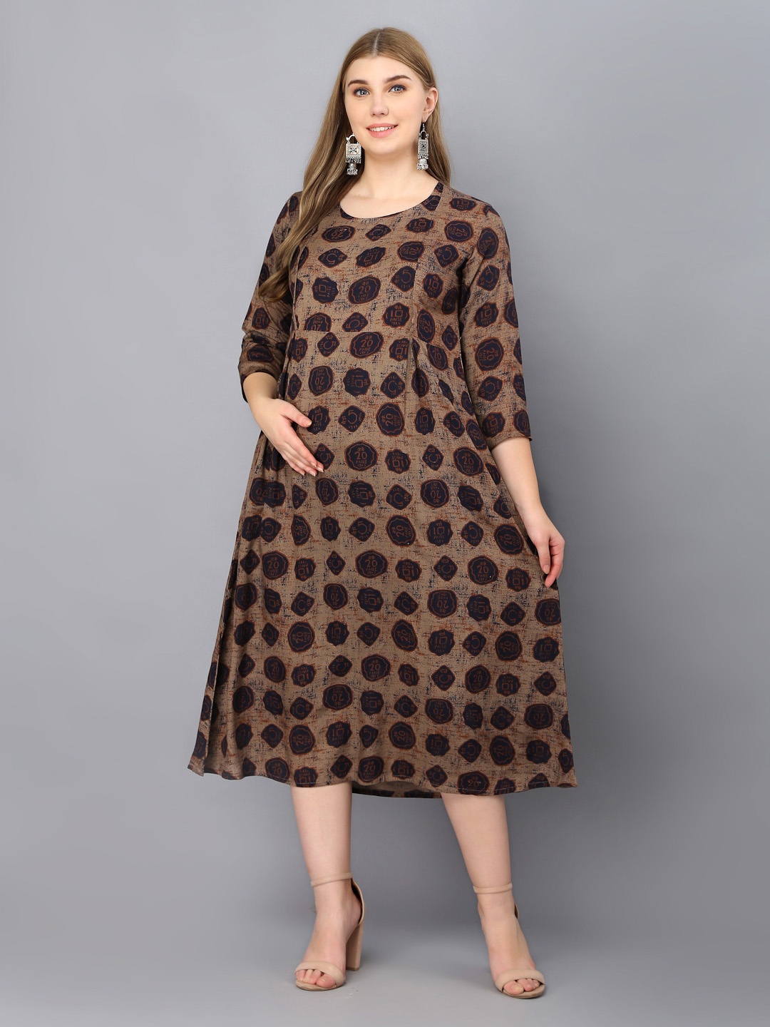 

Vastralay Abstract Printed Maternity A-Line Midi Dress, Copper