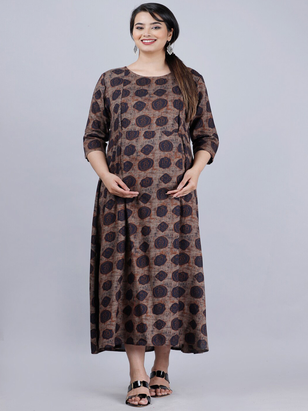

Vastralay Ethnic Motifs Printed Maternity Fit & Flare Dress, Blue