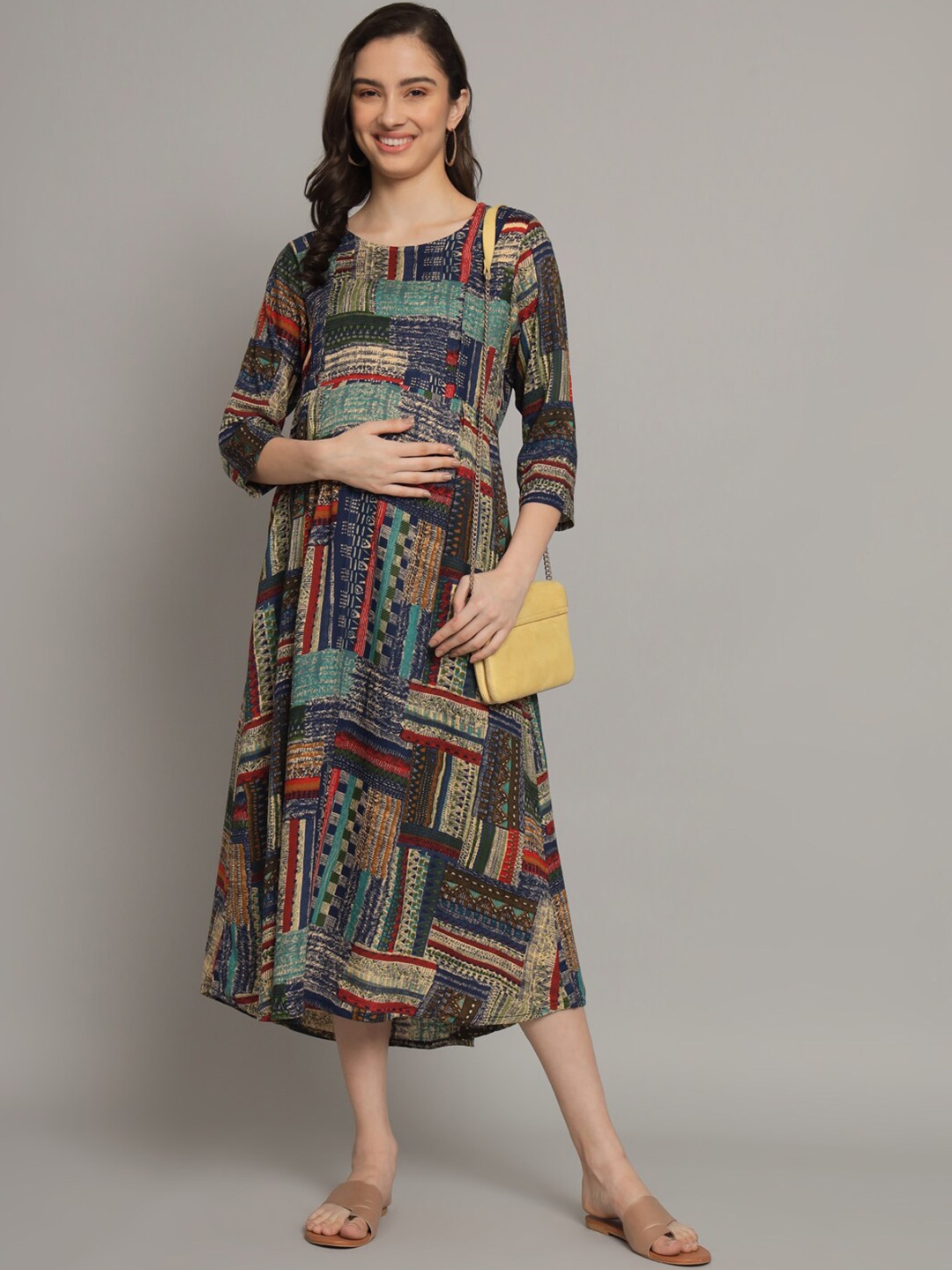 

Vastralay Abstract Printed Maternity A-Line Midi Dress, Blue