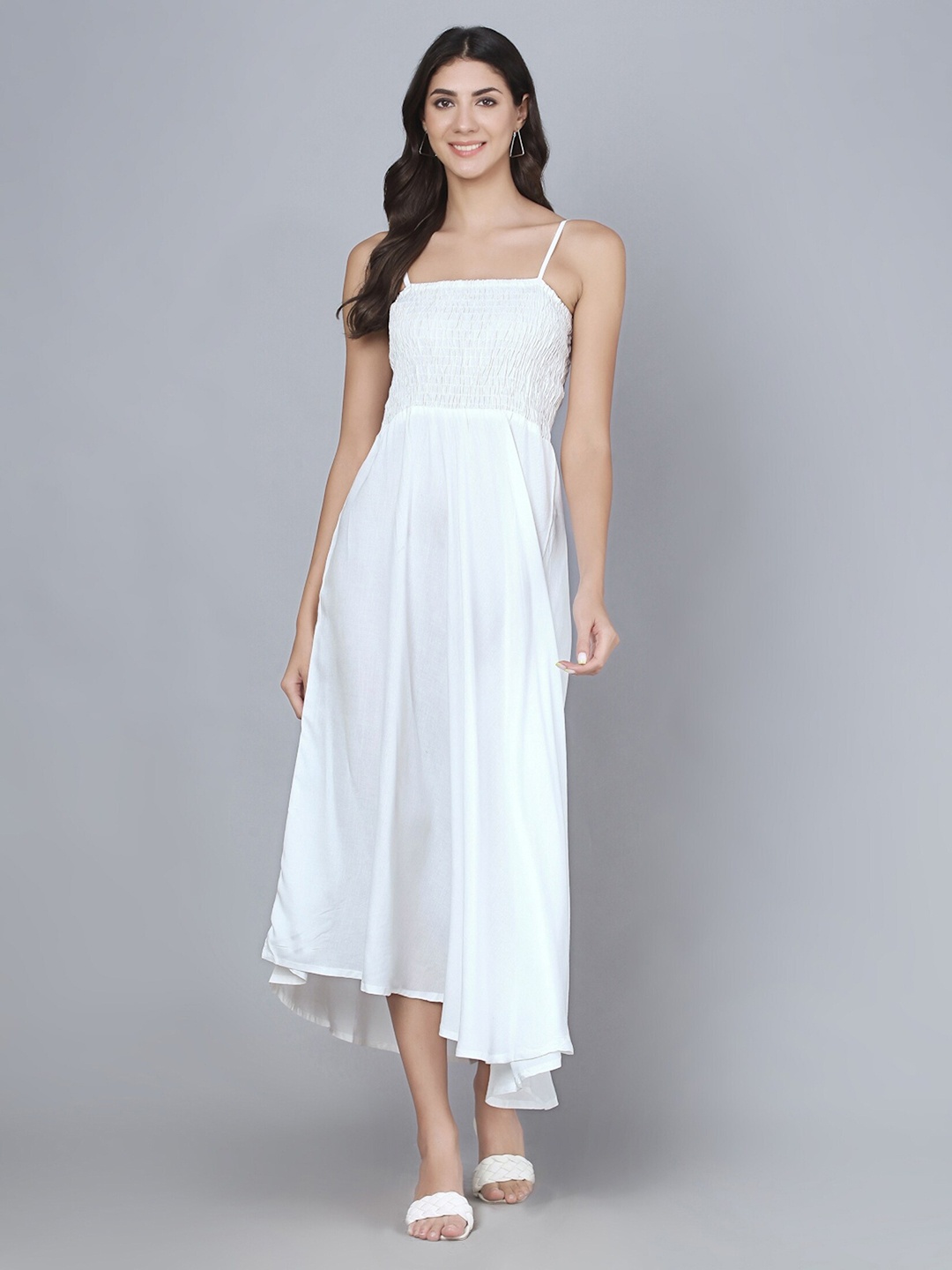 

Vastralay Shoulder Straps Sleeveless Midi Dress, White