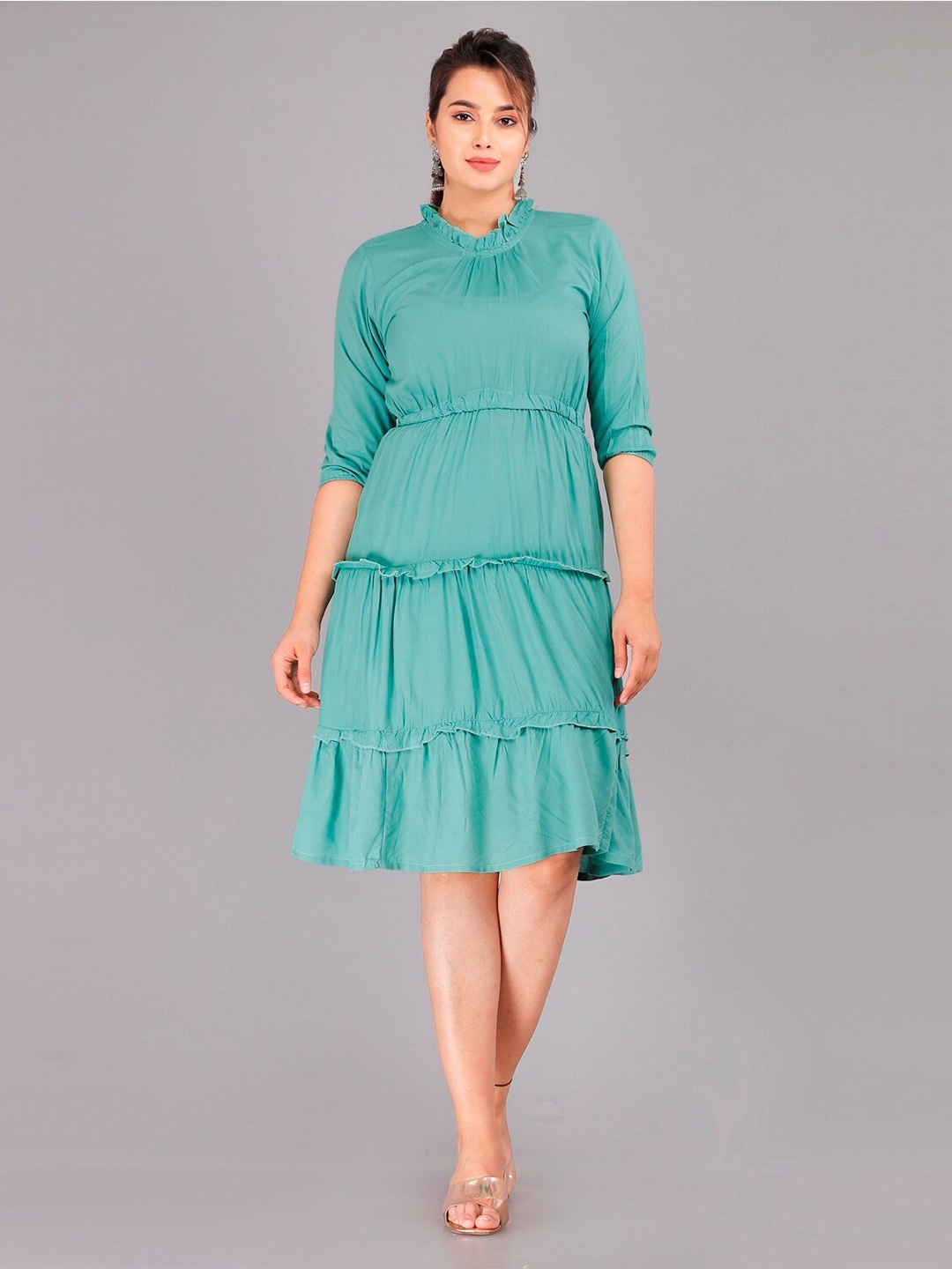 

Vastralay Round Neck Fit & Flare Dress, Sea green
