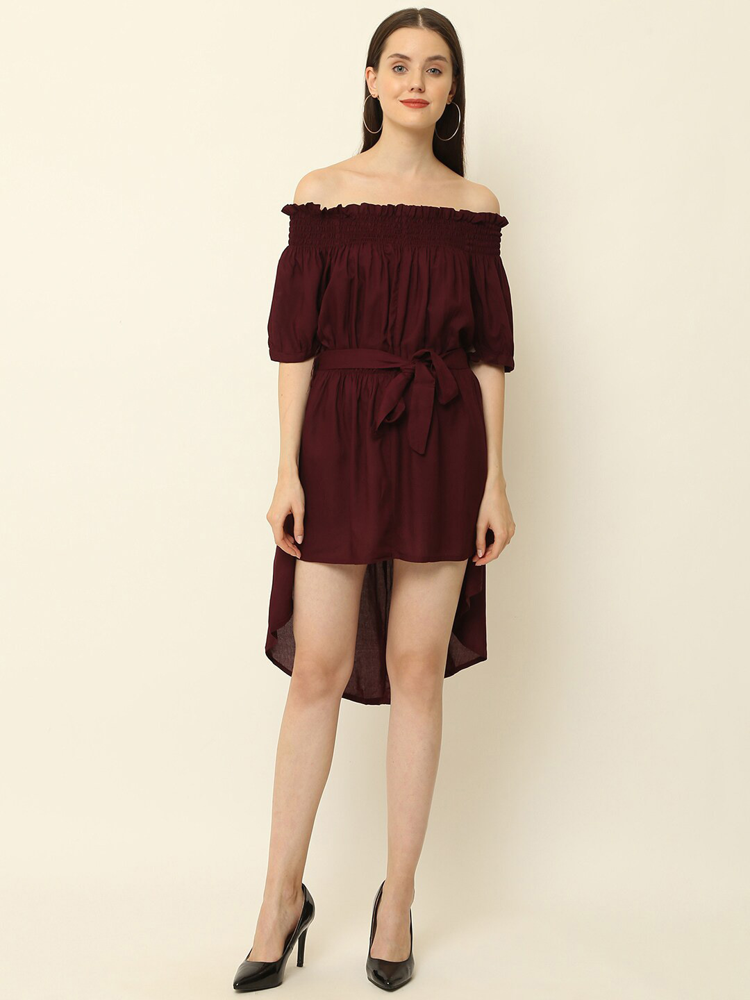 

Vastralay Off Shoulder Fit and Flare Dress, Purple