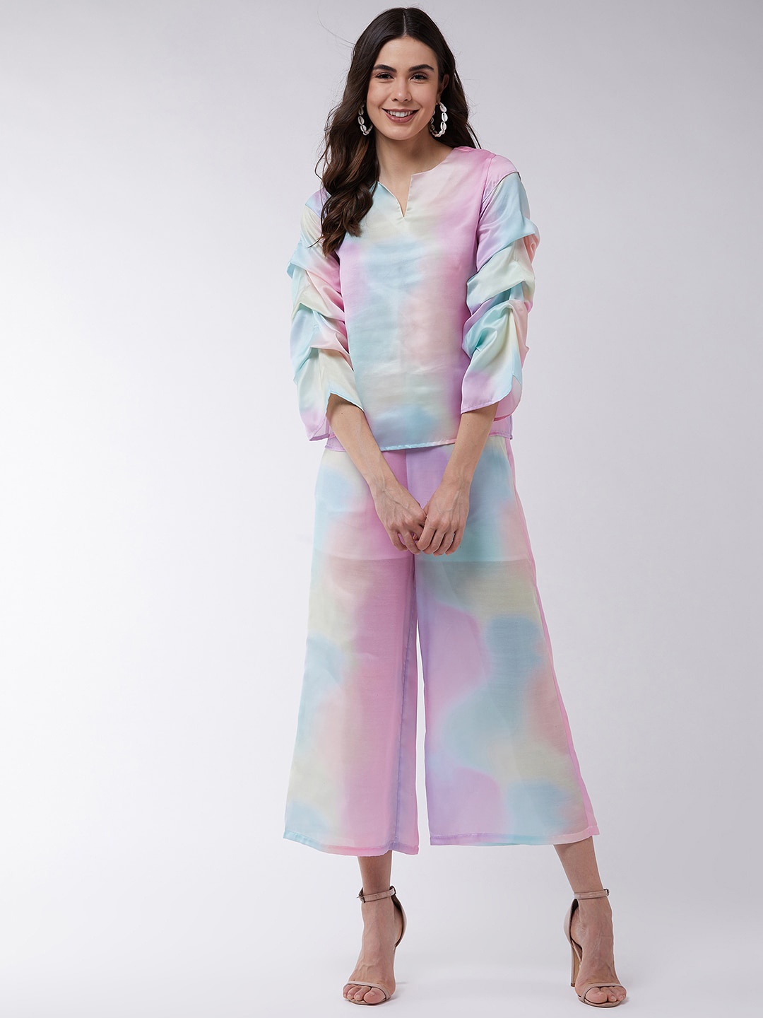 

Zima Leto Digital Printed Top & Palazzos Co-Ords Set, Pink