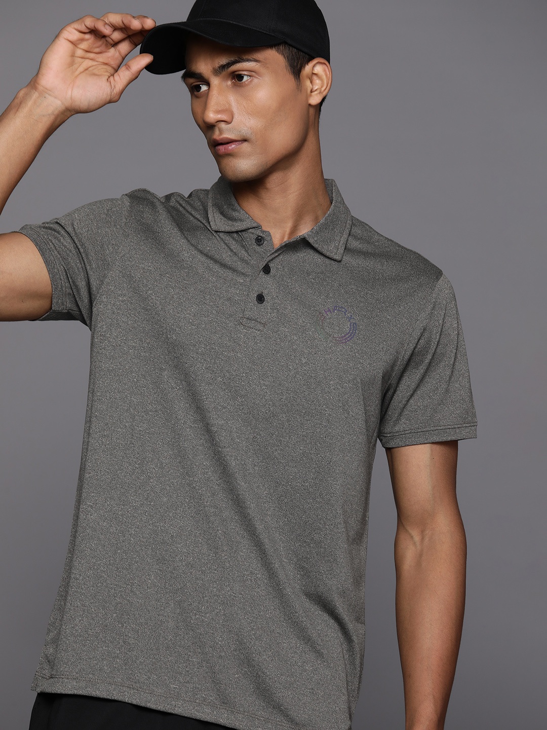 

HRX by Hrithik Roshan Men Brand Logo Printed Rapid Dry Polo Collar T-shirt, Grey