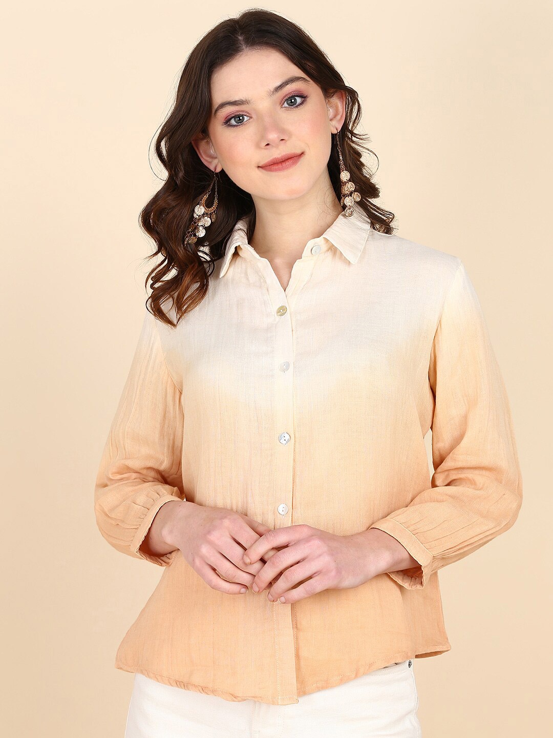 

Maaesa Relaxed Tie & Dye Opaque Casual Shirt, Beige