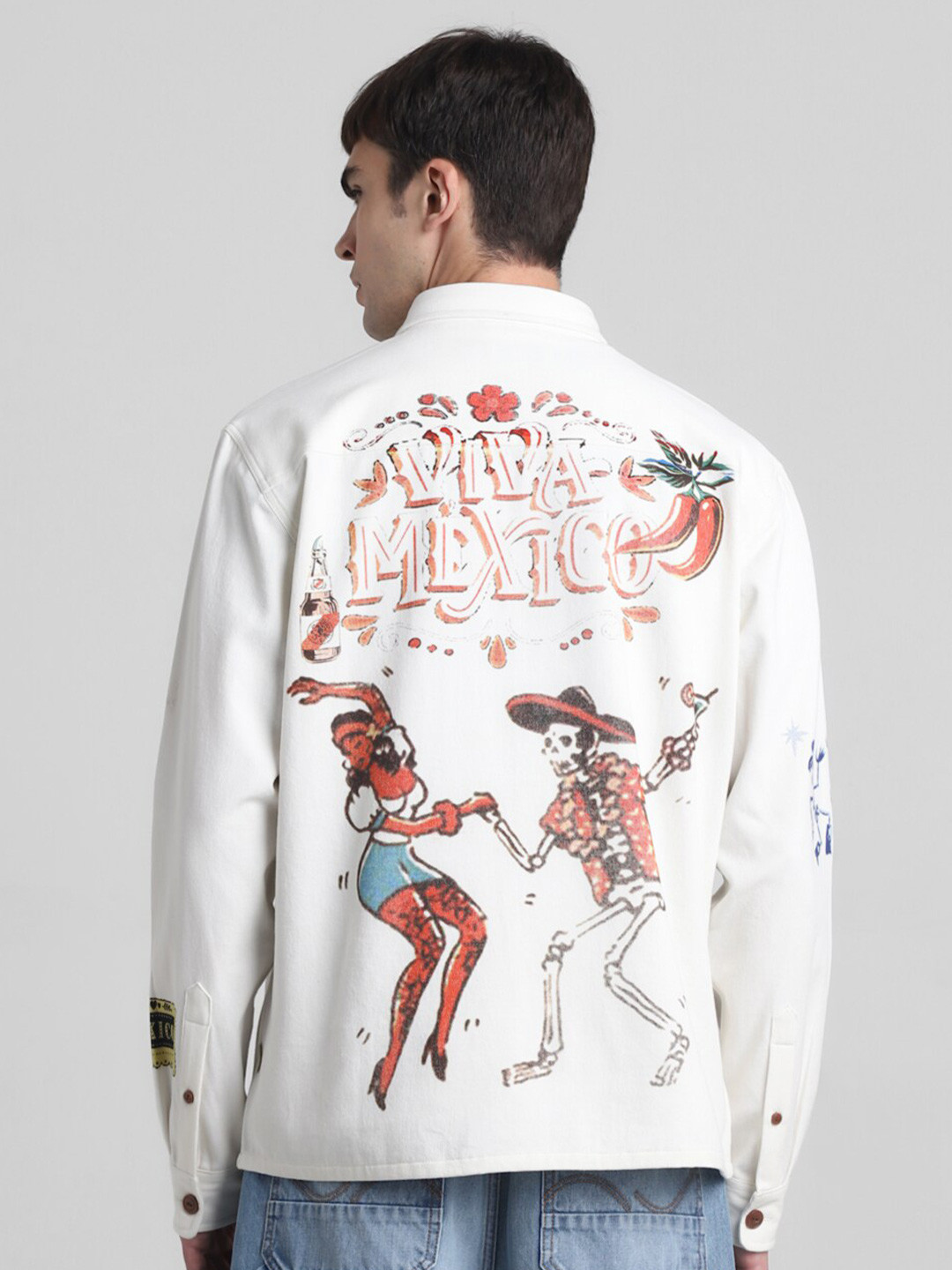 

Jack & Jones Typography Spread Collar Full Sleeves Oversized Casual Shirt, White