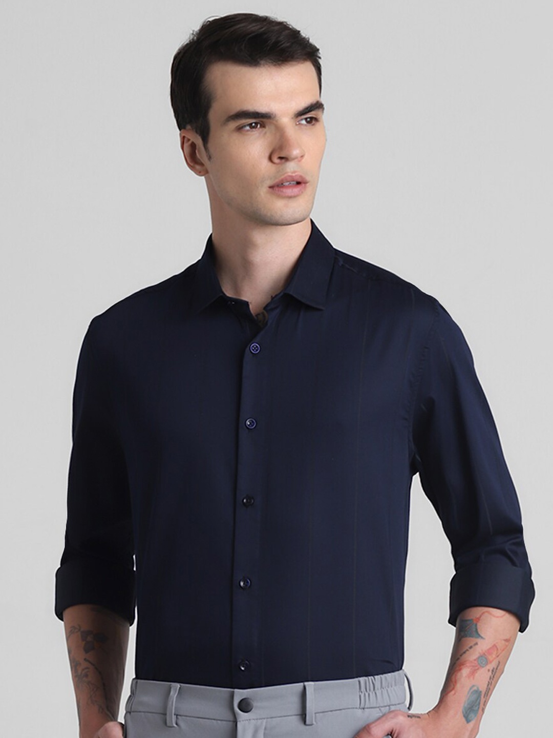 

Jack & Jones Slim Fit Vertical Stripes Casual Shirt, Navy blue