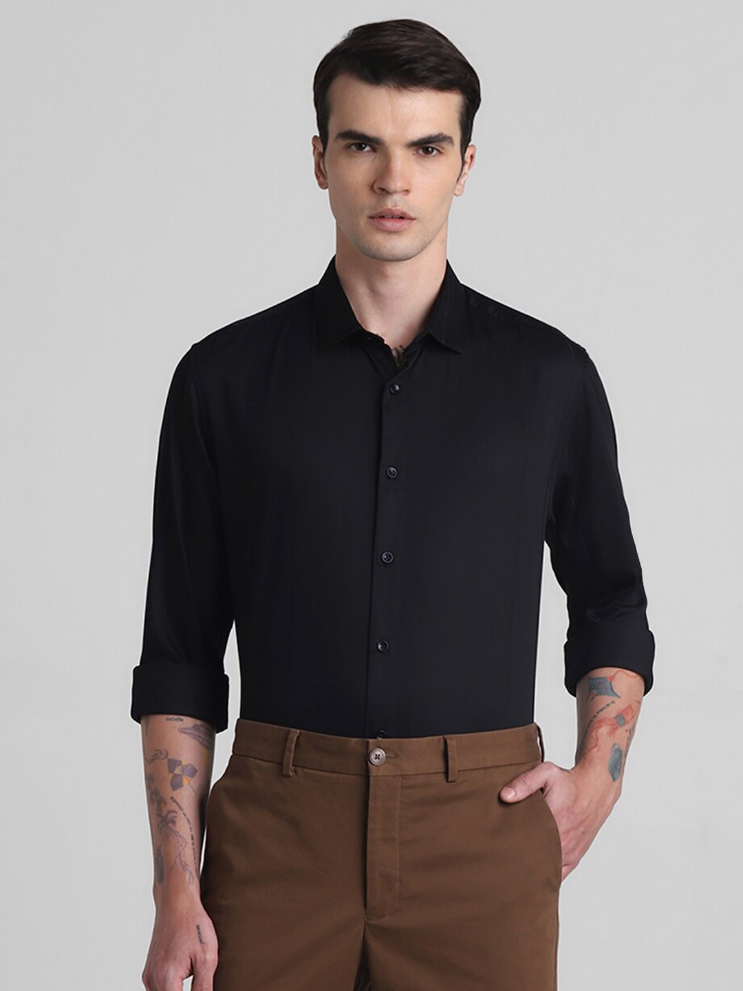 

Jack & Jones Spread Collar Slim Fit Cotton Casual Shirt, Black