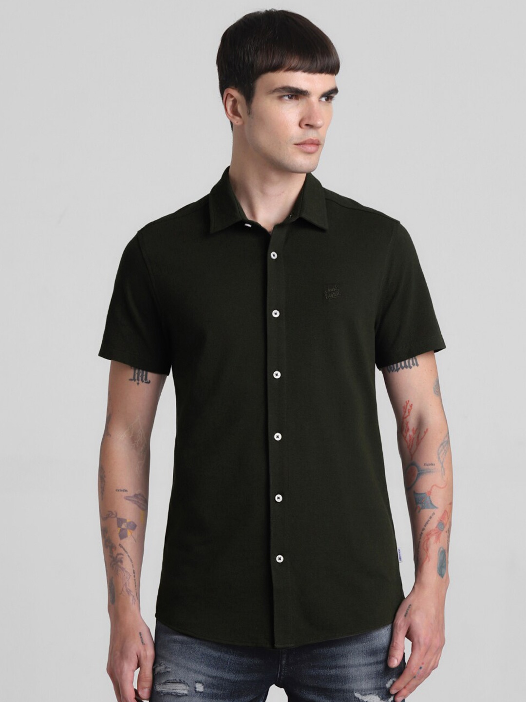 

Jack & Jones Spread Collar Slim Fit Cotton Casual Shirt, Green