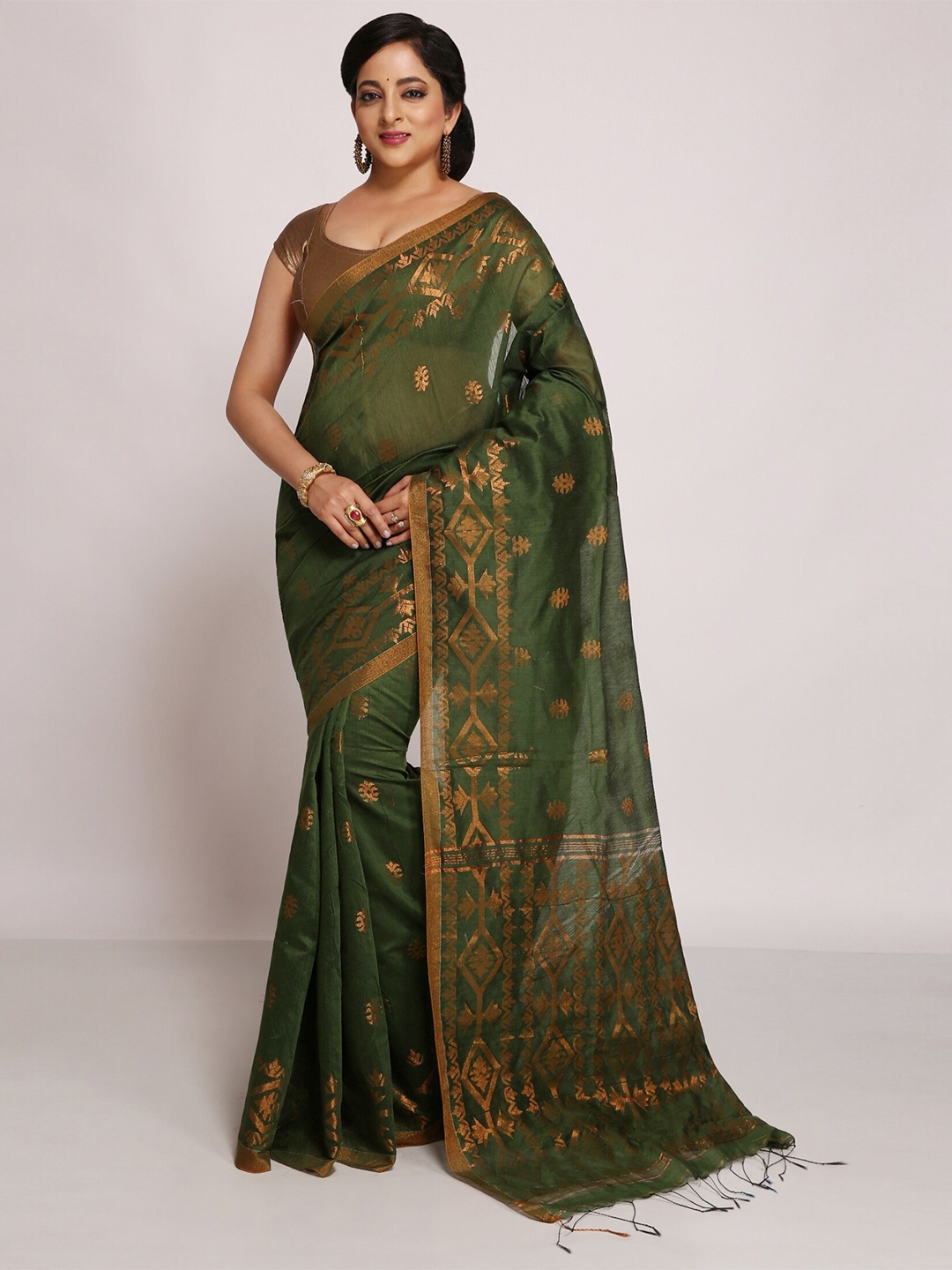 

WoodenTant Woven Design Zari Silk Cotton Banarasi Saree, Green