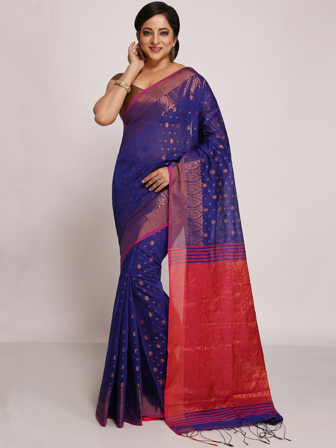 

WoodenTant Woven Design Zari Silk Cotton Banarasi Saree, Blue