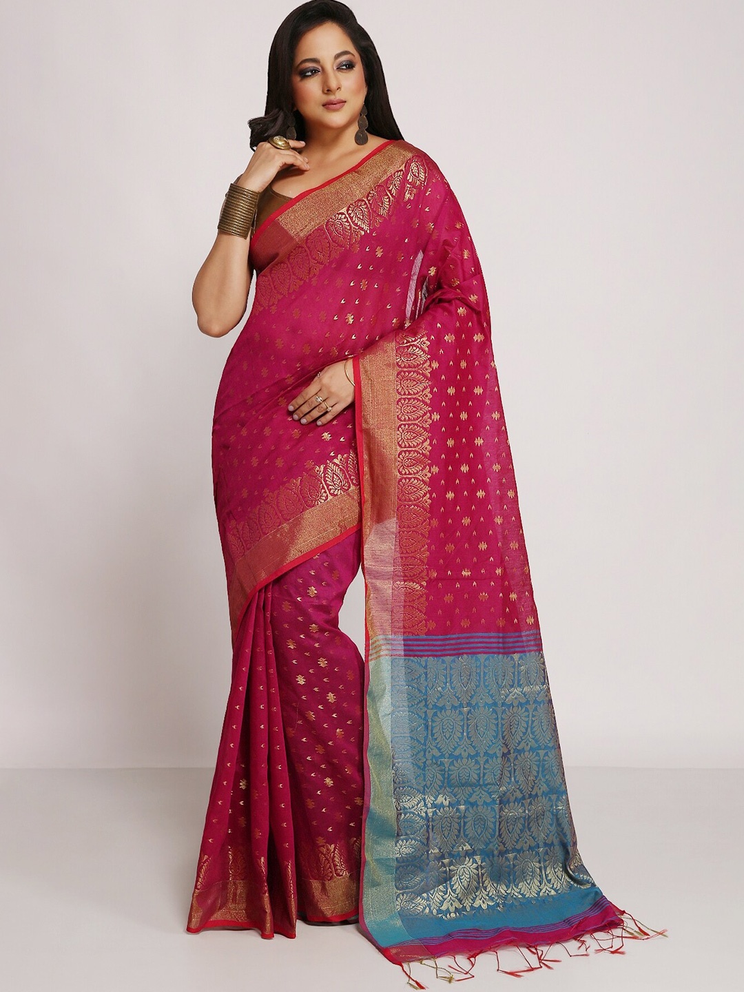

WoodenTant Woven Design Zari Silk Cotton Banarasi Saree, Purple