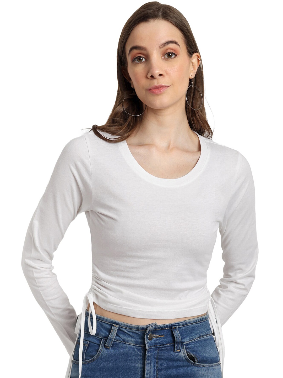 

ONE SKY Round Neck Long Sleeves Cotton T-shirt, White