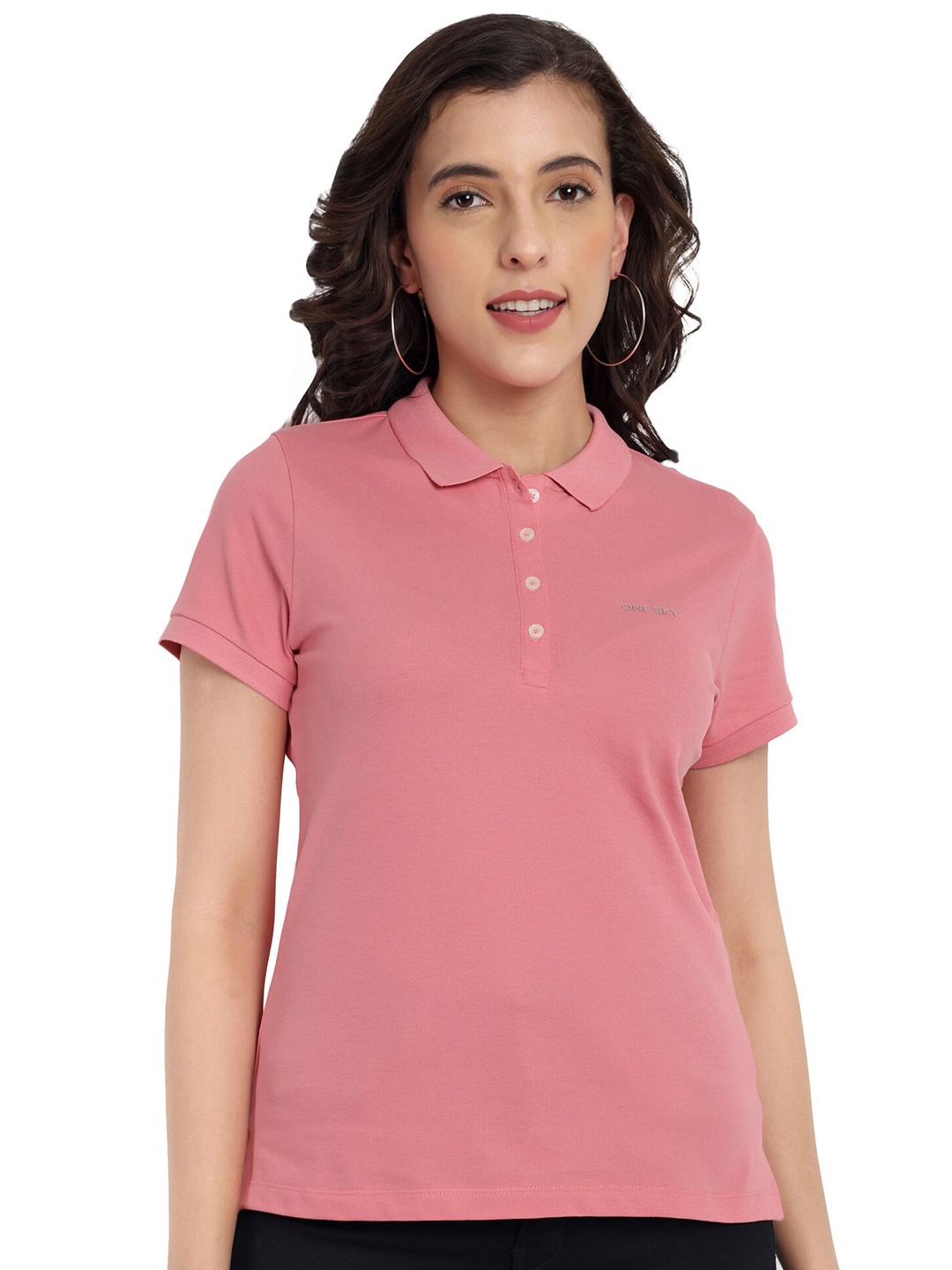 

One Sky Women Polo Collar Cotton T-Shirt, Red