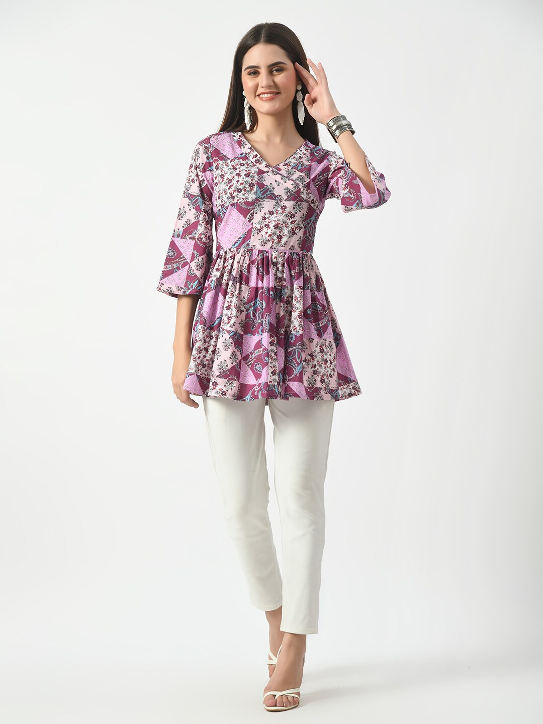 

KALINI Floral Printed Cotton Tunic, Purple