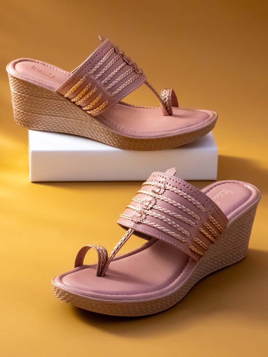 

Inc 5 Textured Open Toe Wedges Heels, Peach