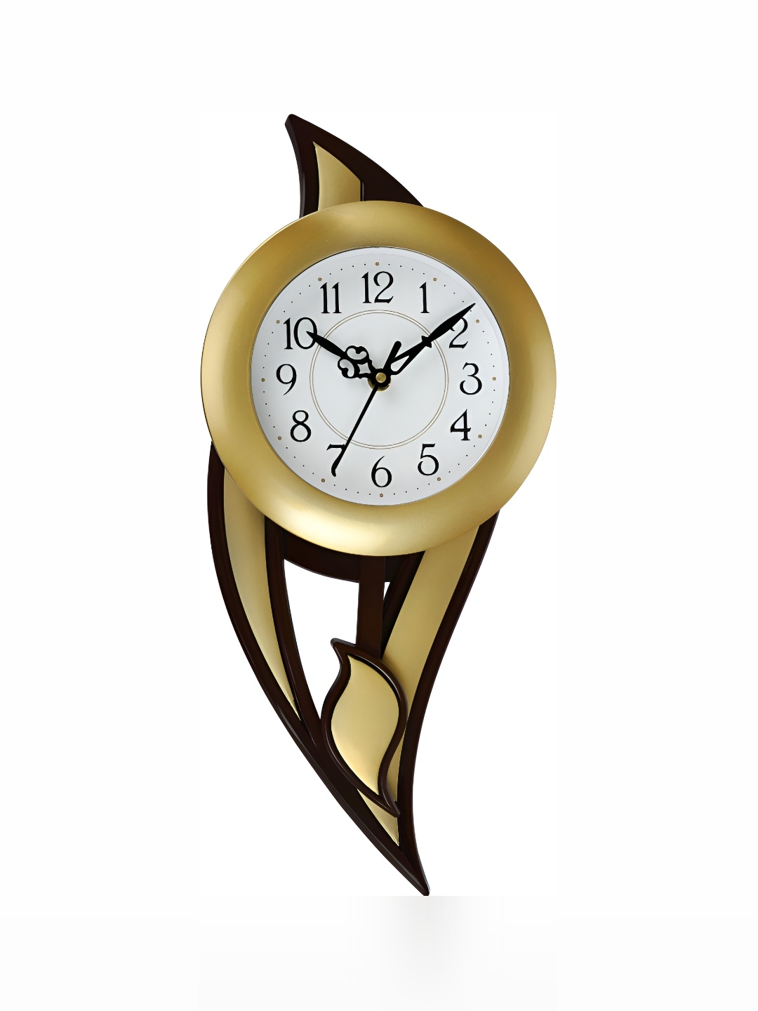 

Attractionz Gold-Toned & White Round Pendulum Analogue Wall Clock