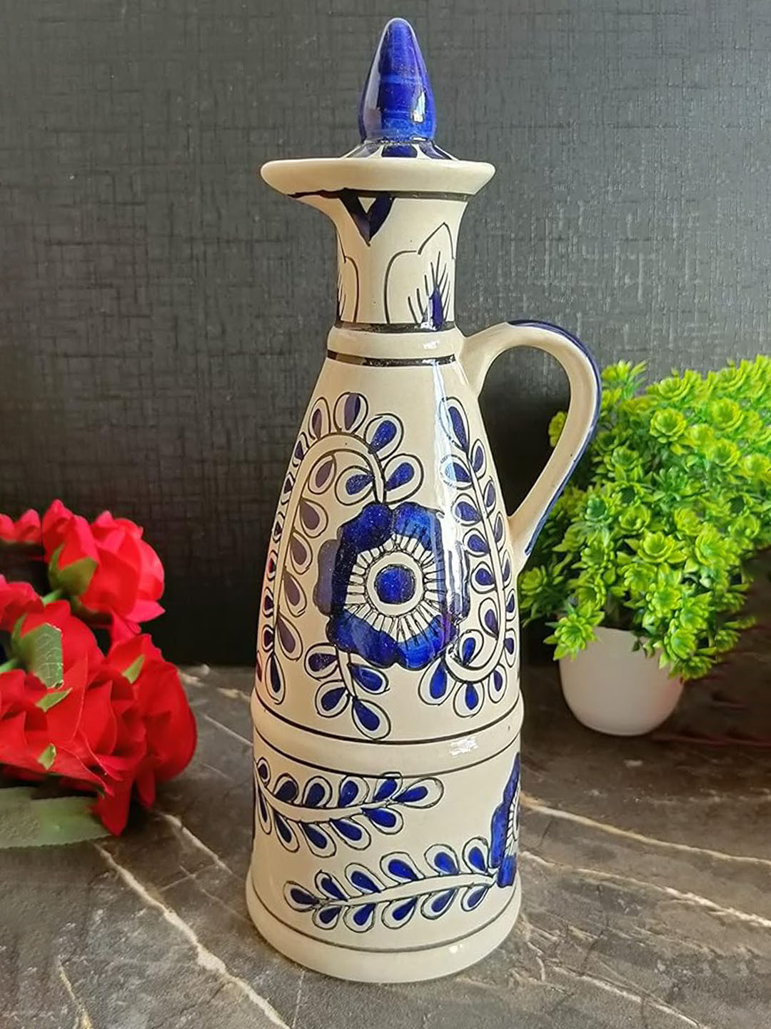 

INDIA MEETS INDIA Blue & White Floral Printed Ceramic Oil Dispenser 750 ml