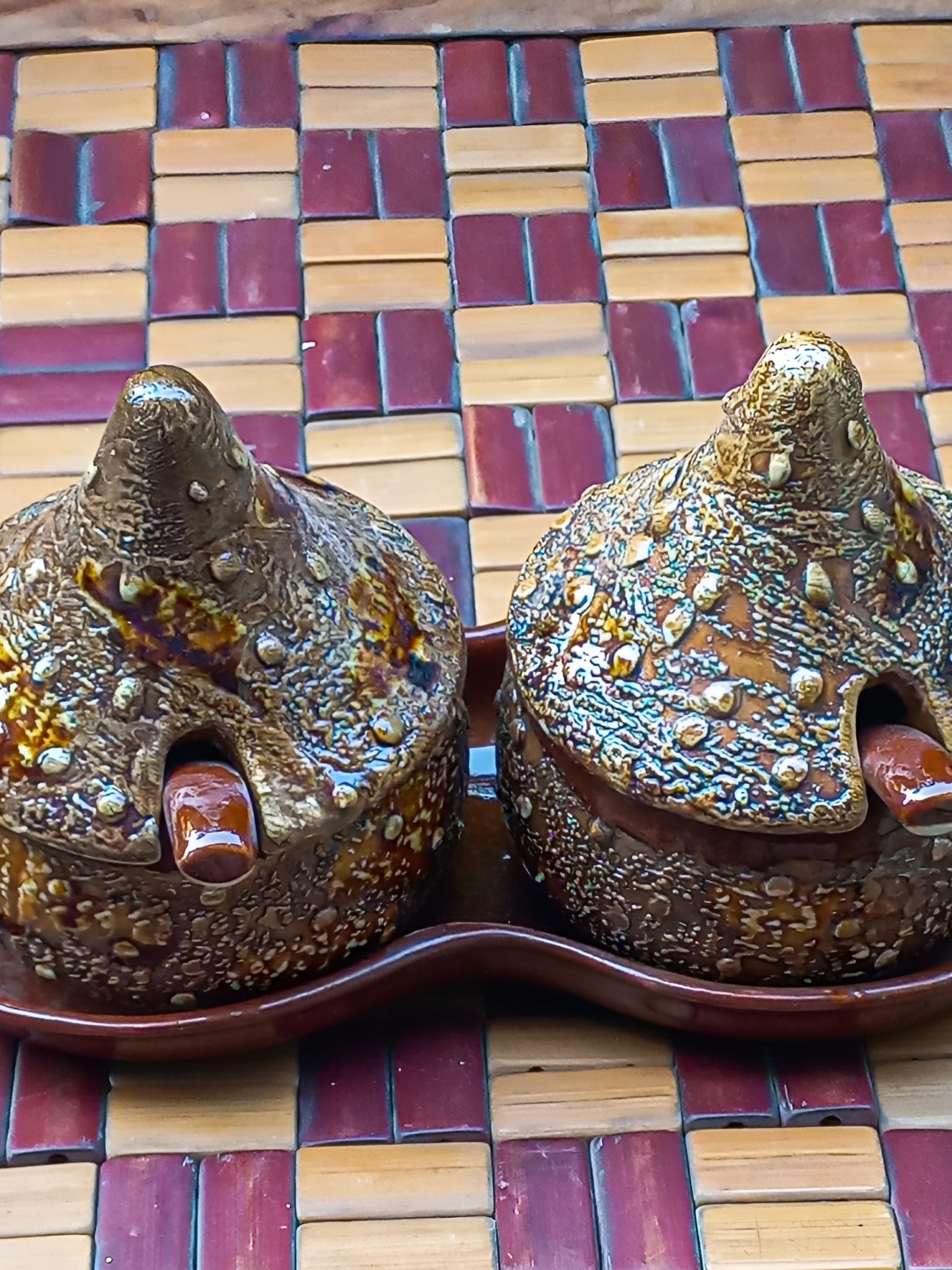 

INDIA MEETS INDIA Brown 5 Pieces Textured Ceramic Pickle Jar Set