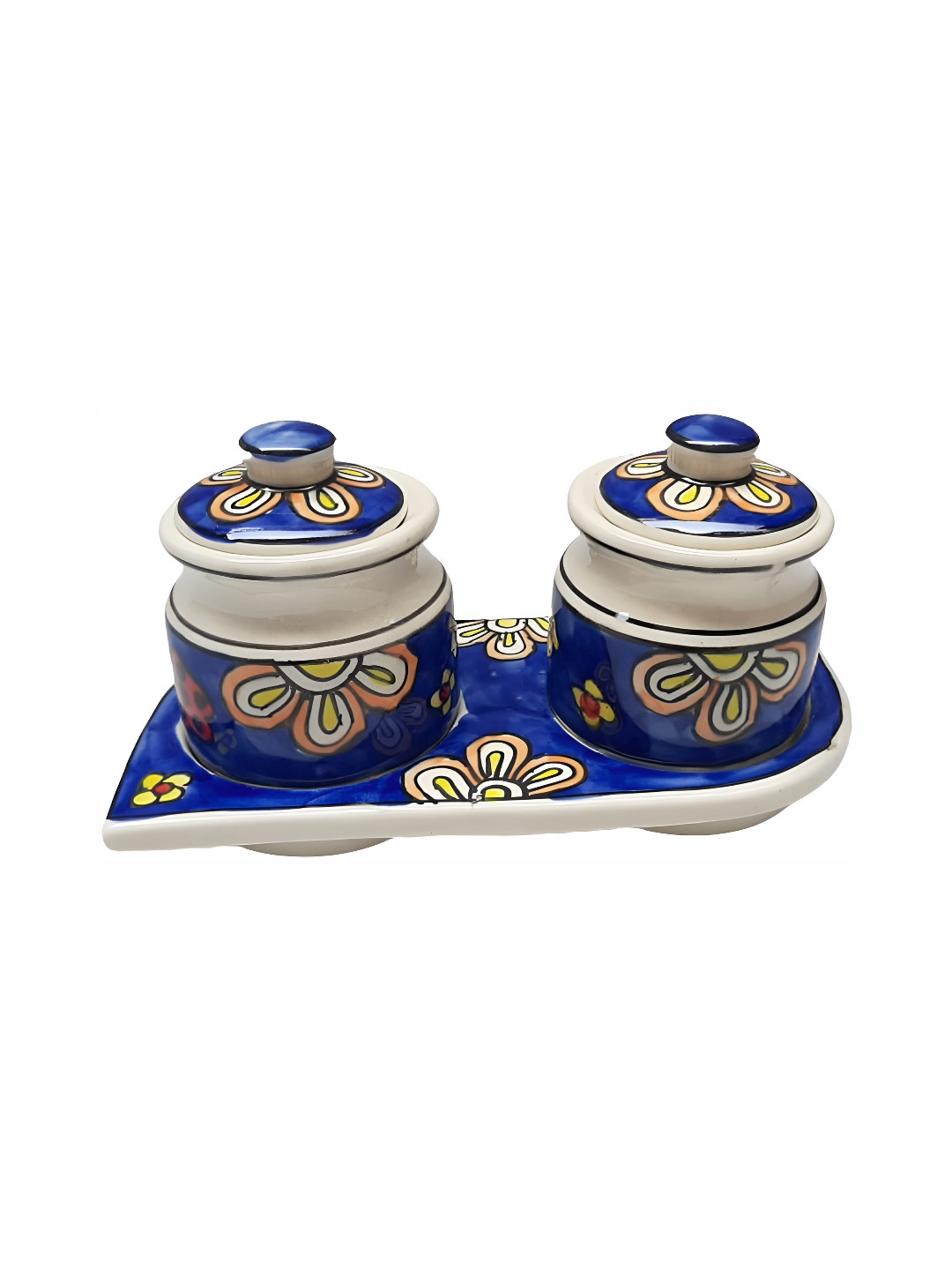 

INDIA MEETS INDIA Blue & White 3 Pieces Floral Printed Ceramic Pickle Jar Set