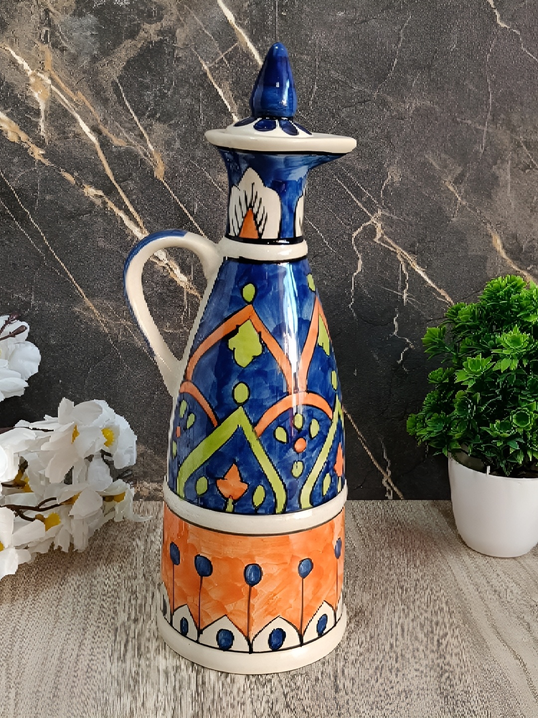 

INDIA MEETS INDIA Blue & White Printed Ceramic Oil Dispenser 750 ml