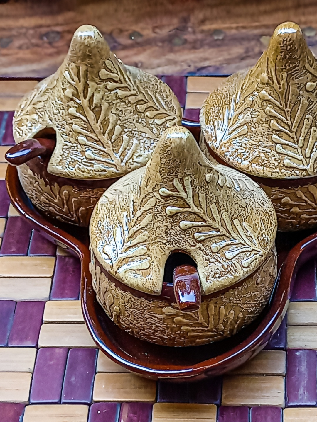 

INDIA MEETS INDIA Brown & Beige 7 Pieces Textured Ceramic Pickle Jar Set