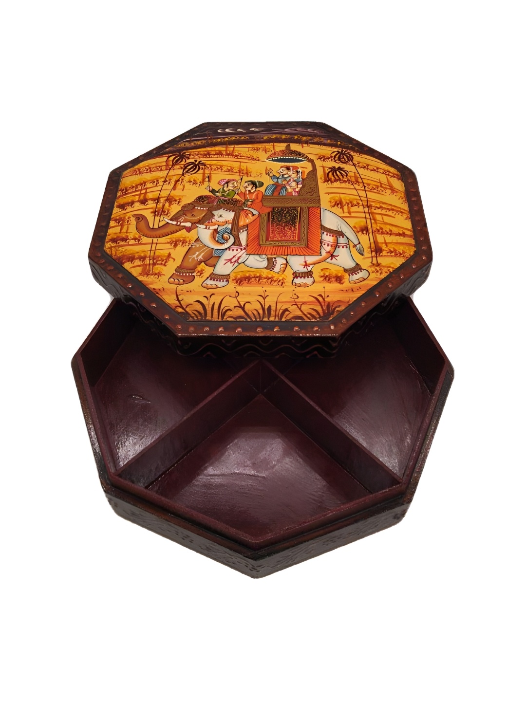 

INDIA MEETS INDIA Brown Printed Wooden Spice Box