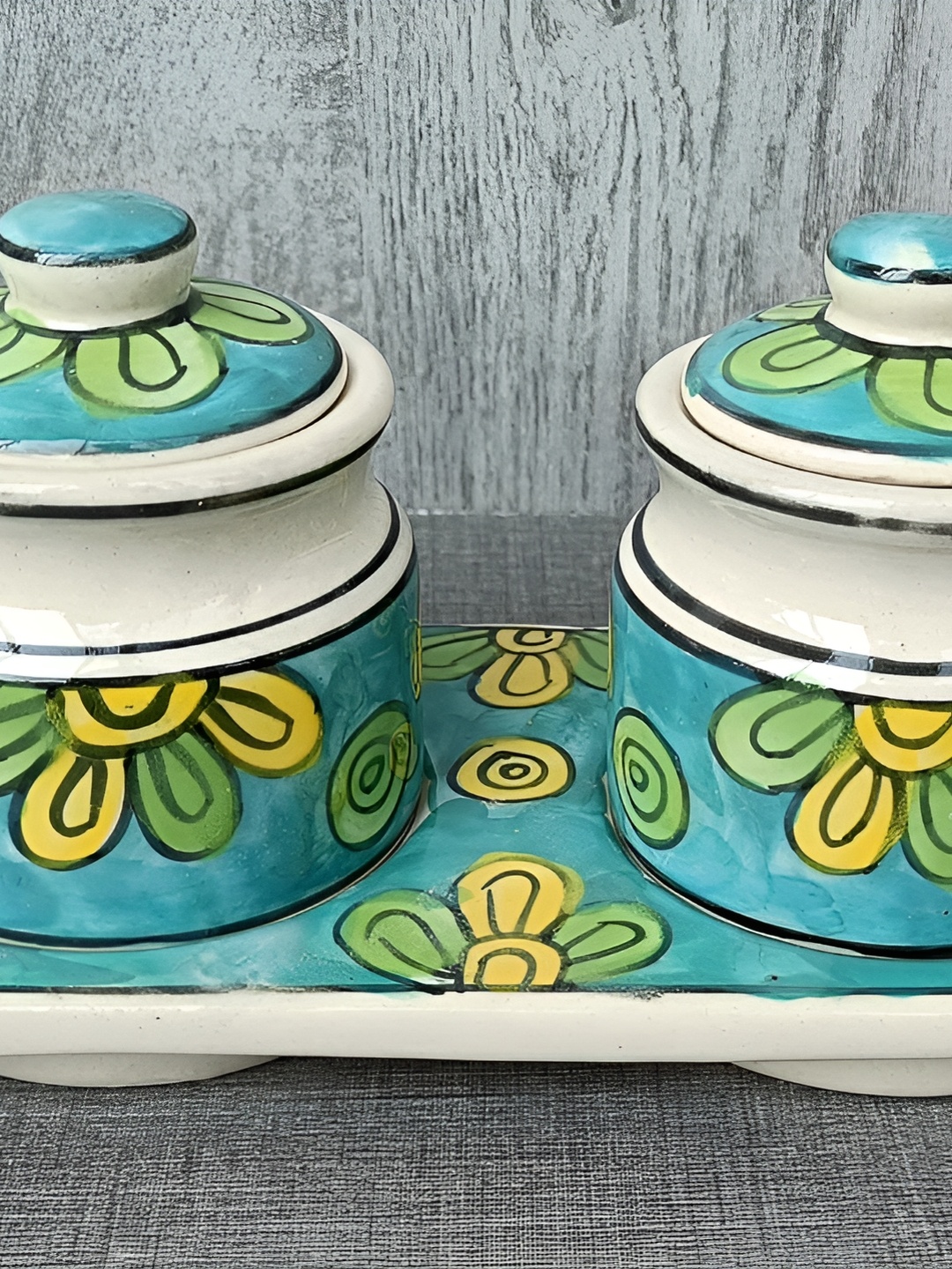 

INDIA MEETS INDIA Blue & White 3 Pieces Floral Printed Ceramic Pickle Jar Set