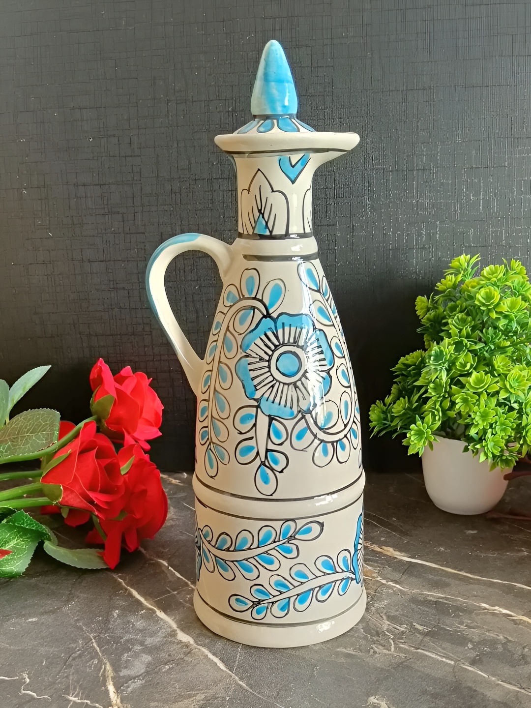 

INDIA MEETS INDIA Blue & White Floral Printed Ceramic Oil Dispenser 750 ml