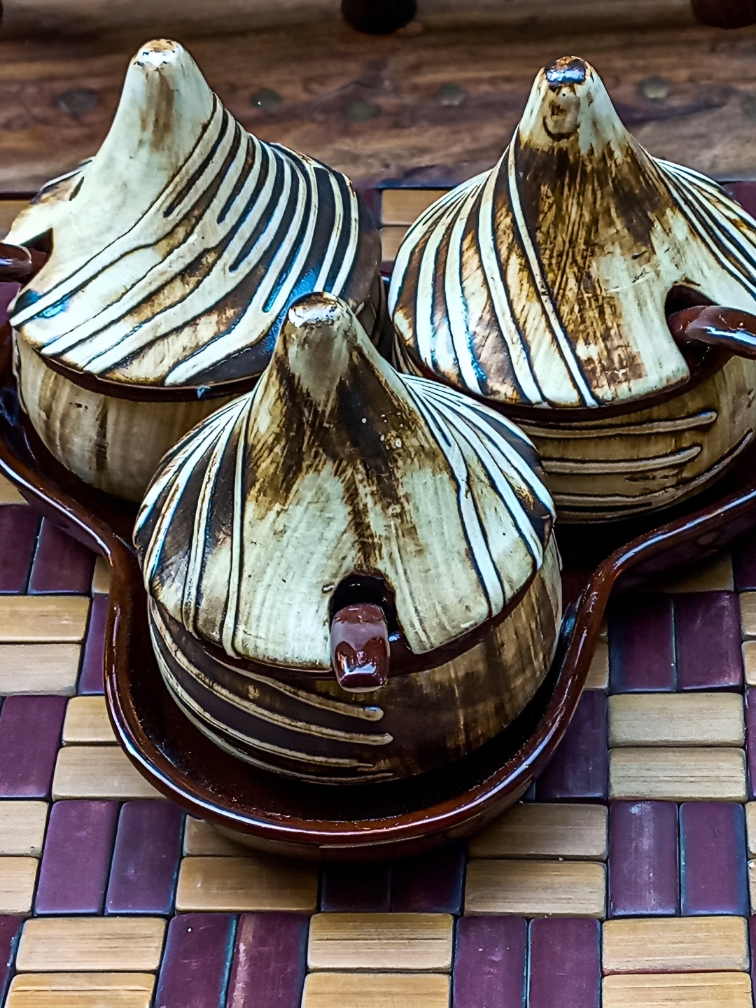 

INDIA MEETS INDIA Brown & Beige 7 Pieces Textured Ceramic Pickle Jar Set