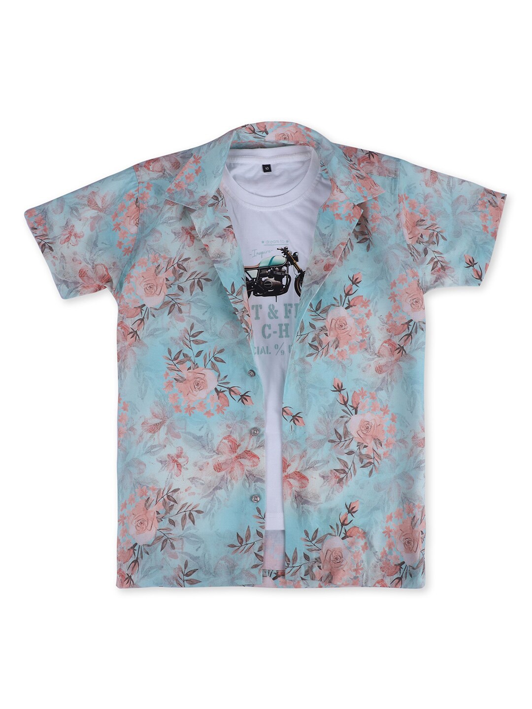 

CAVIO Boys Standard Floral Opaque Printed Casual Shirt With T-shirt, Green