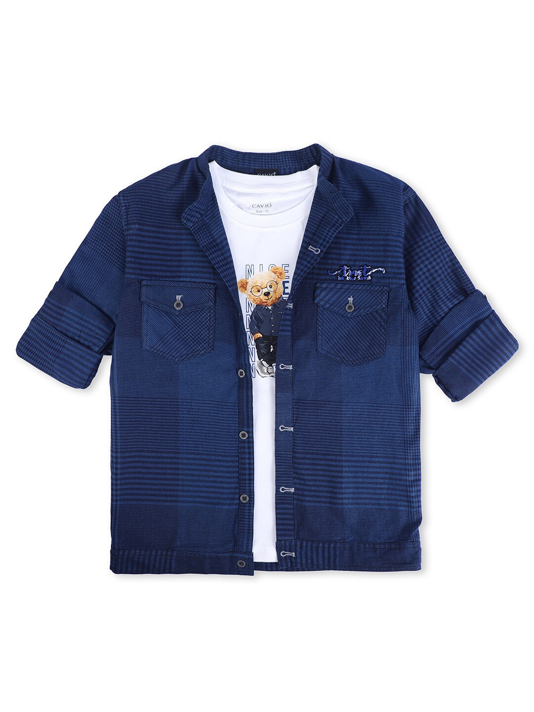 

CAVIO Boys Standard Full Sleeve Cotton Shirt With T-shirt, Blue