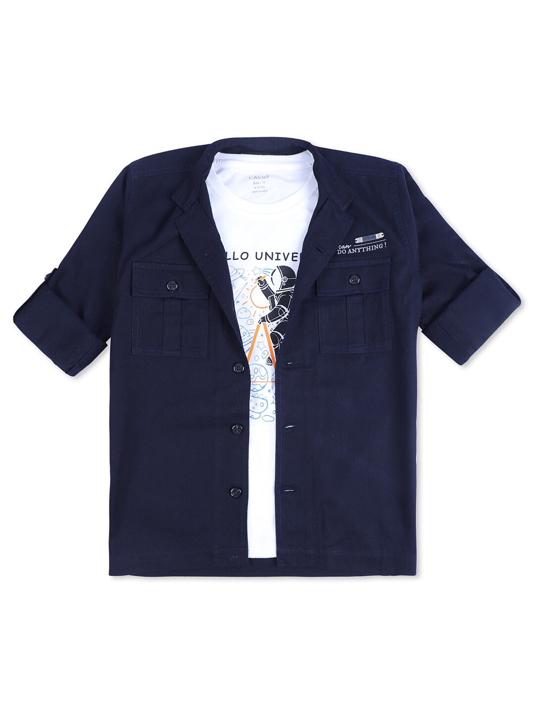 

CAVIO Boys Standard Full Sleeve Cotton Shirt With T-shirt, Navy blue