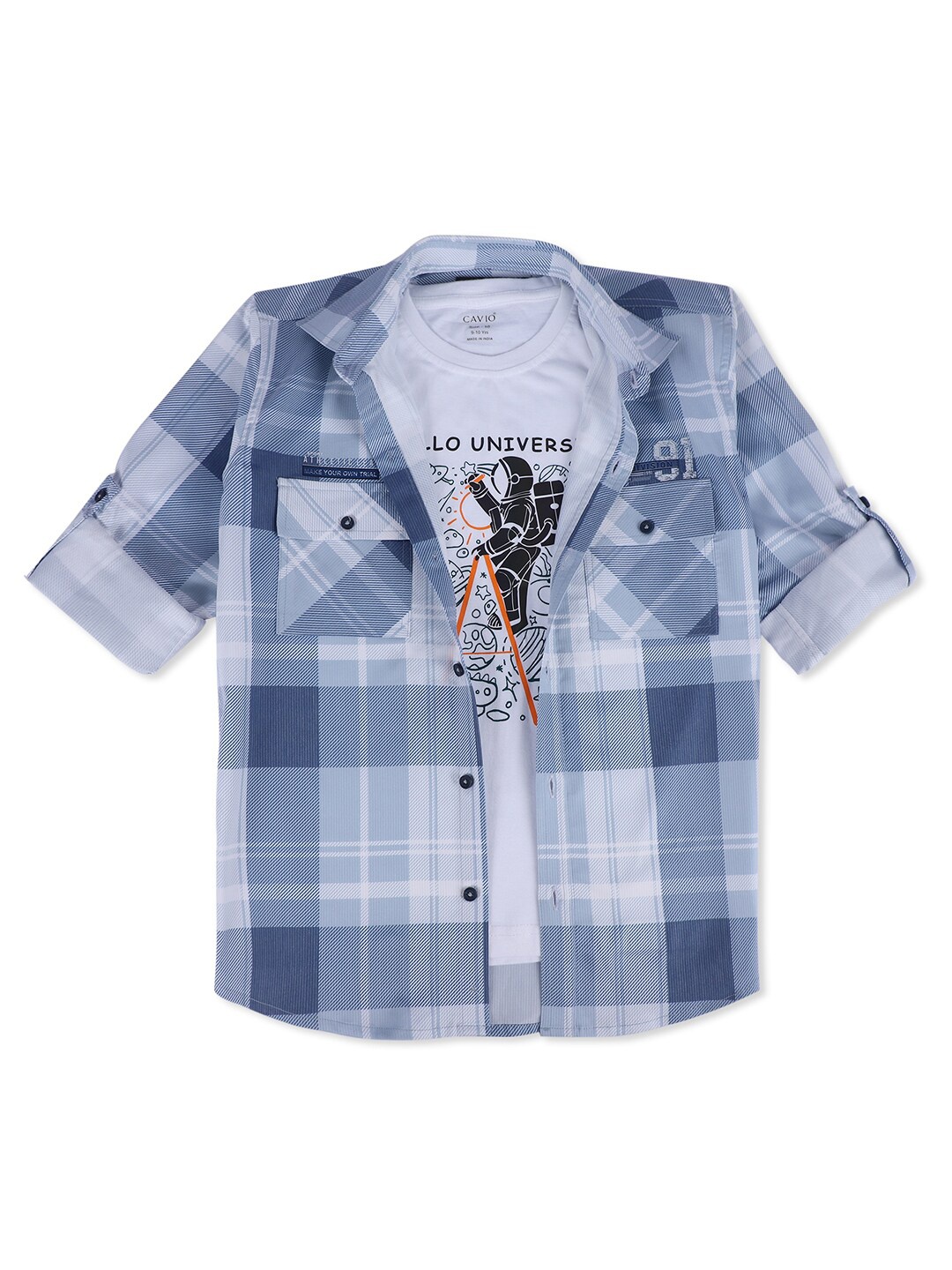 

CAVIO Boys Standard Checked Full Sleeve Cotton Shirt, Blue