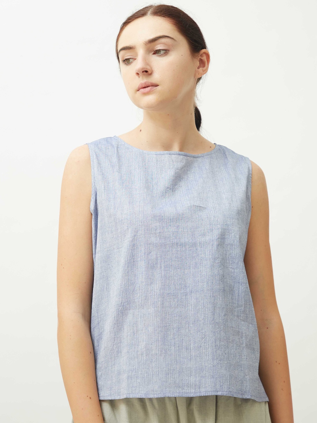 

Saltpetre Boat Neck Sleeveless Cotton Top, Blue