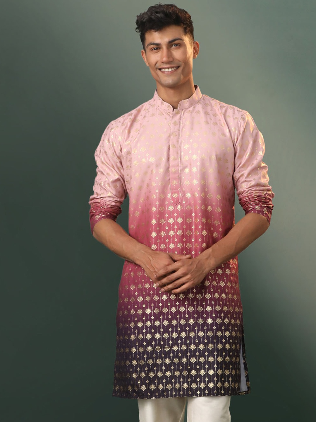 

VASTRAMAY Geometric Woven Design Straight Kurta, Purple