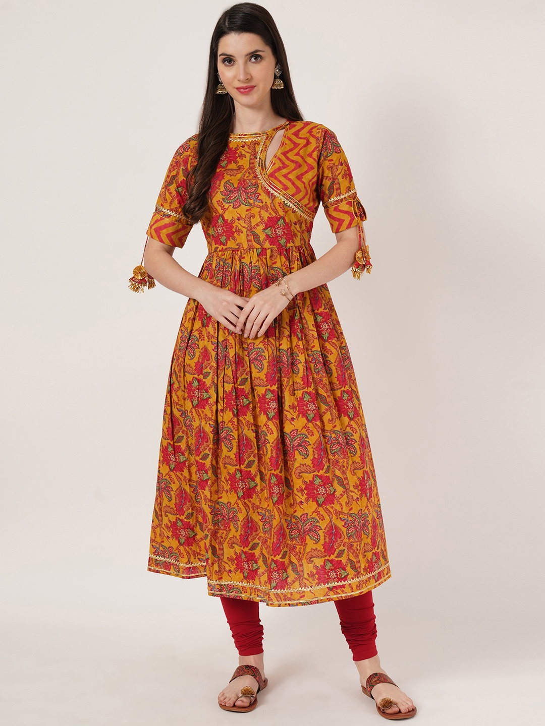 

COTLAND FASHION Floral Printed Anarkali Kurta, Yellow